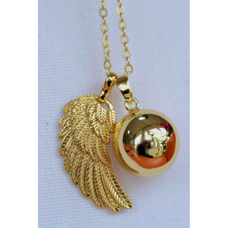 Bola de grossesse, collier avec pendentif et aile d'ange couleur Or Bola de grossesse, collier avec pendentif et aile d'ange couleur Or
