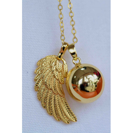 Bola de grossesse, collier avec pendentif et aile d'ange couleur Or