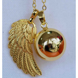 Bola de grossesse, collier avec pendentif et aile d'ange couleur Or