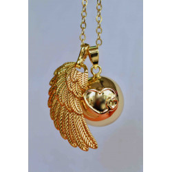 Bola de grossesse, collier avec pendentif et aile d'ange couleur Or, motif Coeurs