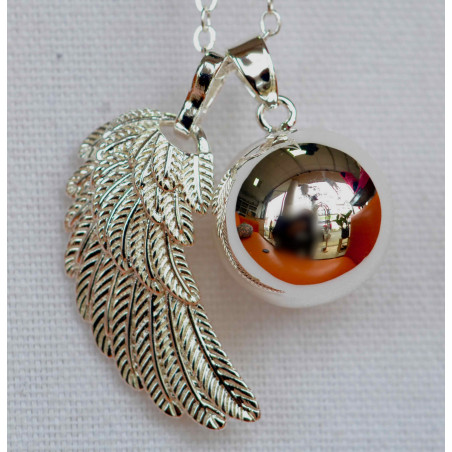 Bola de grossesse, collier avec pendentif et aile d'ange couleur argent