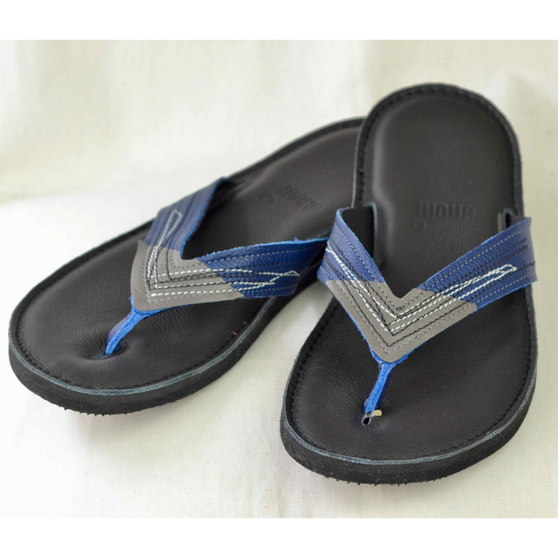 Tongs en cuir homme bleues semelle noire Tongs en cuir homme bleues semelle noire