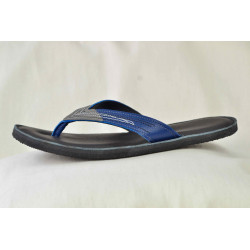 Tongs en cuir homme bleues semelle noire