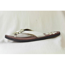 Tongs en cuir femme fleurs couleur Or