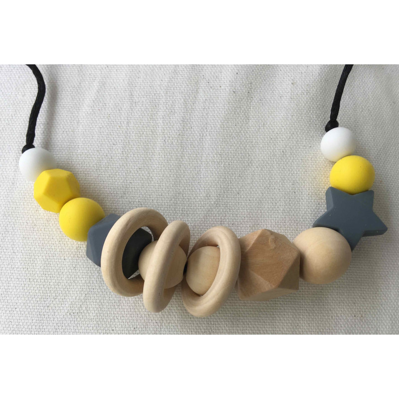 Collier d'allaitement jaune avec anneaux Collier d'allaitement jaune avec anneaux