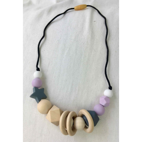 Collier d'allaitement violet avec anneaux