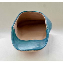 Babouche cuir Bleu caraïbe, semelle cuir, tannage végétal