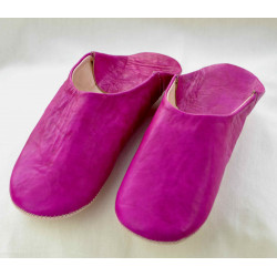 Babouche cuir Fushia, semelle cuir, tannage végétal