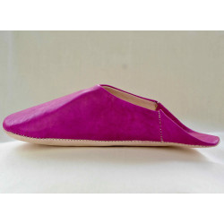 Babouche cuir Fushia, semelle cuir, tannage végétal