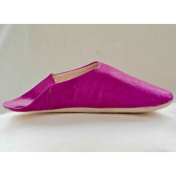 Babouche cuir Fushia, semelle cuir, tannage végétal