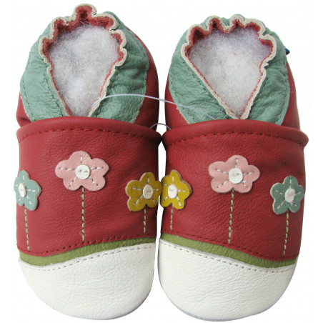 Chaussons cuir bébé Carozoo fleurs