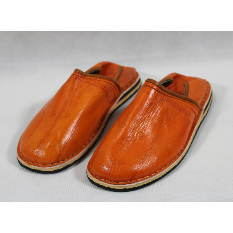 Babouche cuir Orange, semelle élastomère, tannage végétal