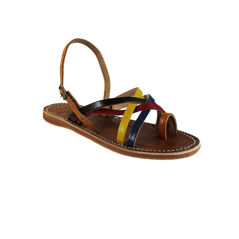 Sandale multicouleur en cuir femme, tannage végétal Sandale multicouleur en cuir femme, tannage végétal