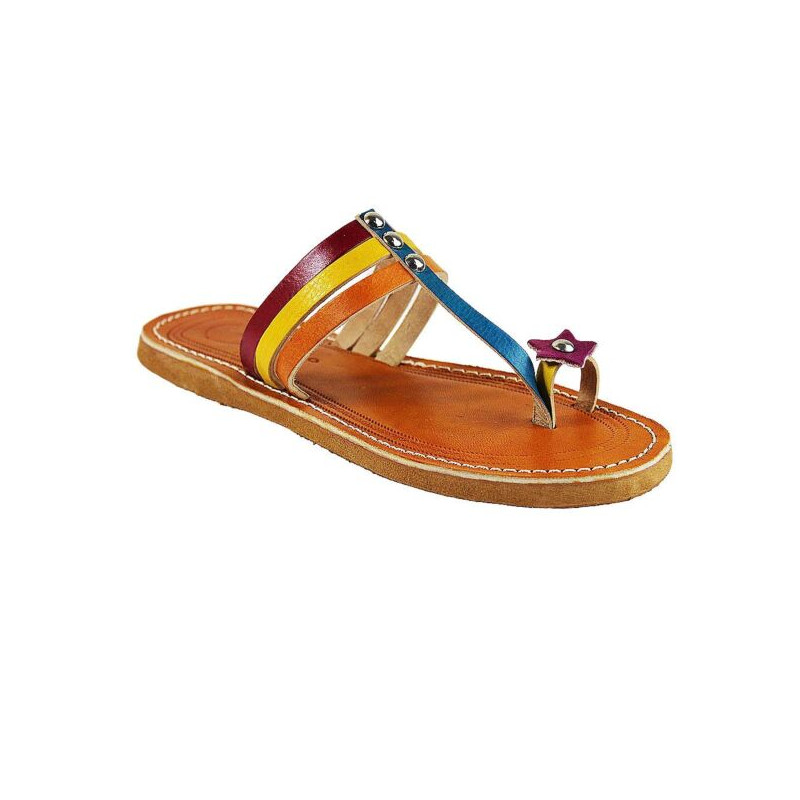 Sandale arc en ciel en cuir femme, tannage végétal Sandale arc en ciel en cuir femme, tannage végétal