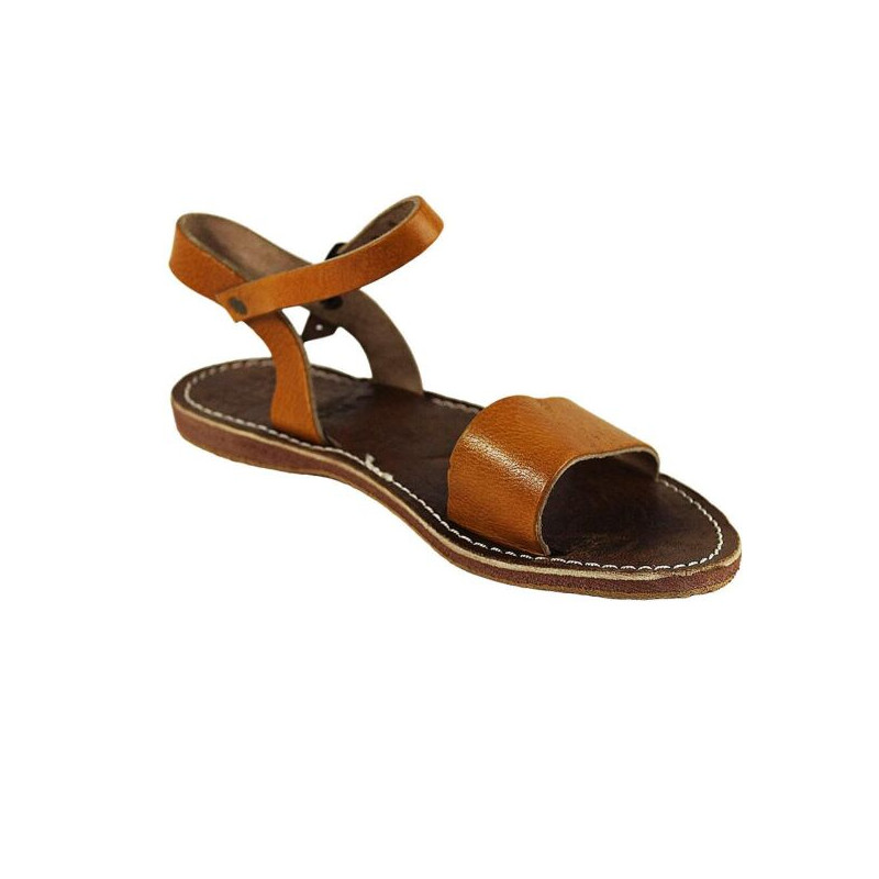 Sandale marron en cuir femme, tannage végétal