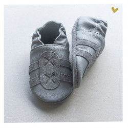 Chaussons cuir souple Tennis Gris