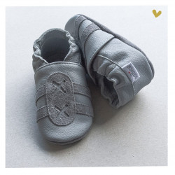 Chaussons cuir souple Tennis Gris