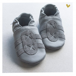 Chaussons cuir souple Tennis Gris