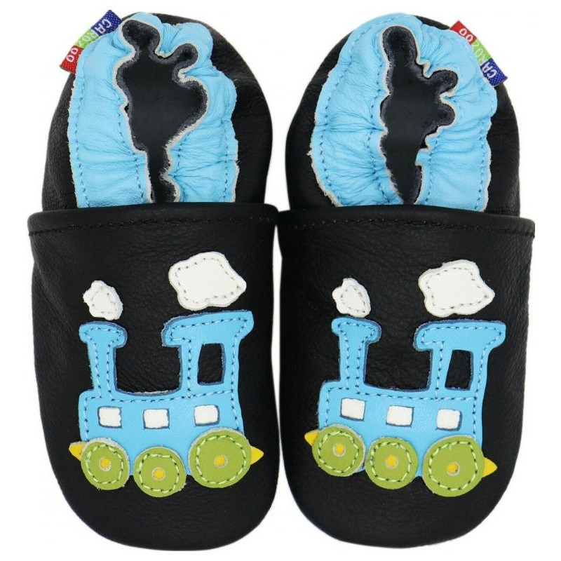 Chaussons cuir bébé Carozoo Train bleu Chaussons cuir bébé Carozoo Train bleu