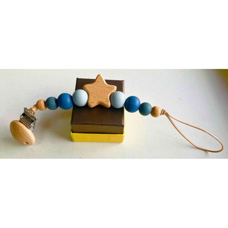 Attache Tétine Bleue pour Bébé, Perles en Silicone