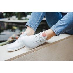 Chaussures cuir blanches et rose pêche barefoot Be Lenka Shoes Royale - White & Dark Peach