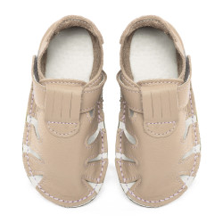 Chaussures cuir Creme souples \\"P'tit scratch été\\" Uni Barefoot bebe enfant