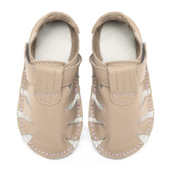 Chaussures cuir Creme souples \\"P'tit scratch été\\" Uni Barefoot bebe enfant