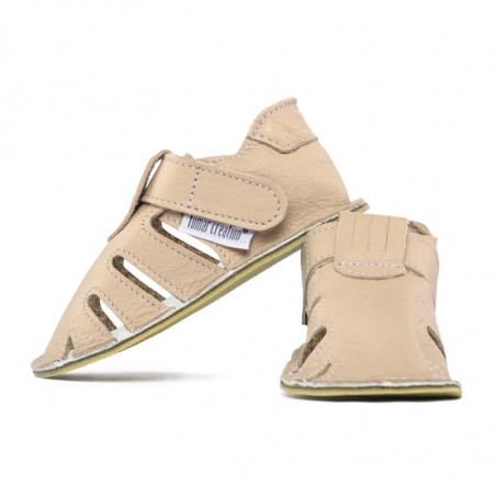 Chaussures cuir Creme souples "P'tit scratch été" Uni Barefoot bebe enfant