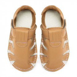 Chaussures cuir Savane souples \\"P'tit scratch été\\" Uni Barefoot bebe enfant Savanna