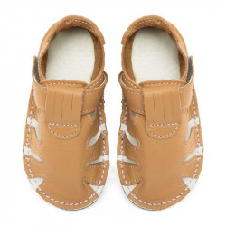 Chaussures cuir Savane souples \\"P'tit scratch été\\" Uni Barefoot bebe enfant Savanna