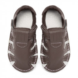 Chaussures cuir Taupe souples \\"P'tit scratch été\\" Uni Barefoot bebe enfant