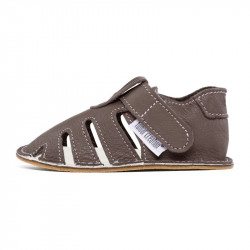 Chaussures cuir Taupe souples \\"P'tit scratch été\\" Uni Barefoot bebe enfant