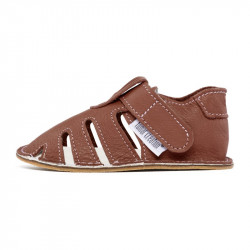 Chaussures cuir Marron souples \\"P'tit scratch été\\" Uni Barefoot bebe enfant Brucciato