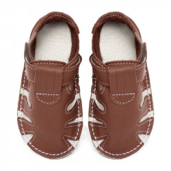 Chaussures cuir Marron souples \\"P'tit scratch été\\" Uni Barefoot bebe enfant Brucciato