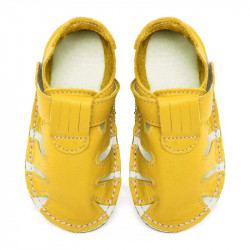 Chaussures cuir jaune souples \\"P'tit scratch été\\" Uni Barefoot bebe enfant Soleil