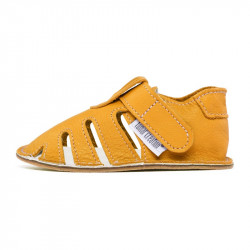 Chaussures cuir jaune souples \\"P'tit scratch été\\" Uni Barefoot bebe enfant Girasole