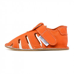 Chaussures cuir orange souples \\"P'tit scratch été\\" Uni Barefoot bebe enfant volcanic