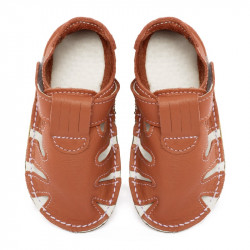 Chaussures cuir souples \\"P'tit scratch été\\" Uni Barefoot bebe enfant Brandy