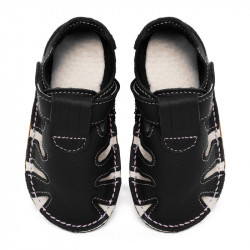 Chaussures cuir souples Noires \\"P'tit scratch été\\" Uni Barefoot bebe enfant Nero