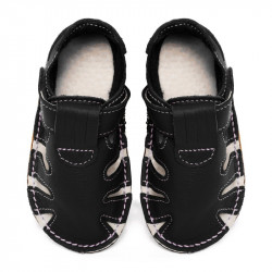 Chaussures cuir souples Noires \\"P'tit scratch été\\" Uni Barefoot bebe enfant Nero