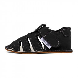 Chaussures cuir souples Noires \\"P'tit scratch été\\" Uni Barefoot bebe enfant Nero