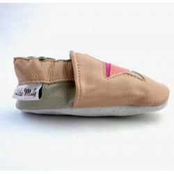 Chaussons cuir souple étoile rose bébé, enfant, adulte.