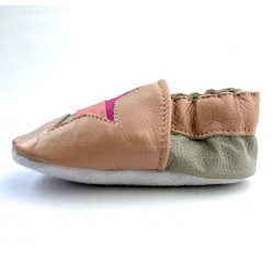 Chaussons cuir souple étoile rose bébé, enfant, adulte.