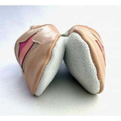 Chaussons cuir souple étoile rose bébé, enfant, adulte.