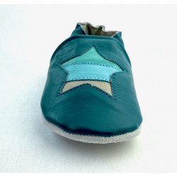 Chaussons en cuir souples bébé, enfant et adulte - Mes vans turquoise