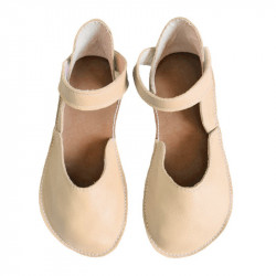 Ballerine barefoot sandales extra flexible creme cuir, fermeture velcro