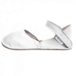 Ballerine barefoot sandales extra flexible blanche cuir, fermeture velcro