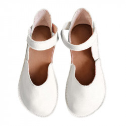 Ballerine barefoot sandales extra flexible blanche cuir, fermeture velcro