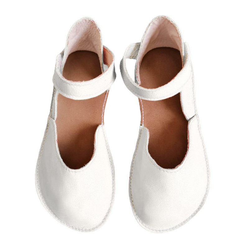 Ballerine barefoot sandales extra flexible blanche cuir, fermeture velcro