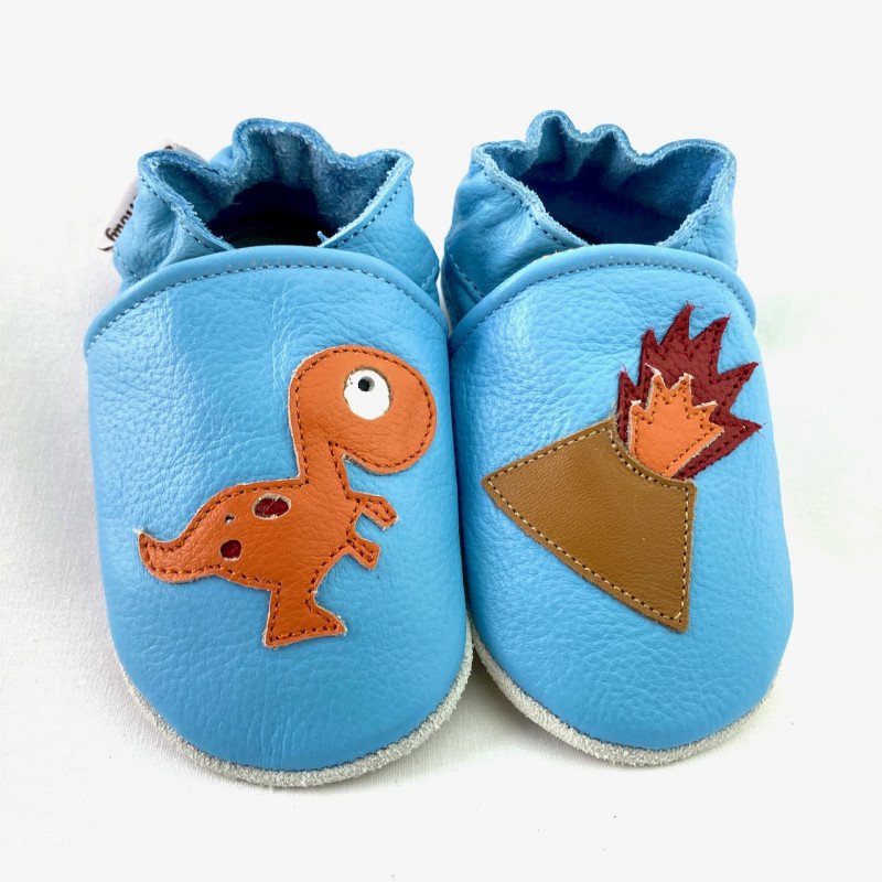 Chaussons cuir bébé de la marque Little Molly, modèle dinosaure